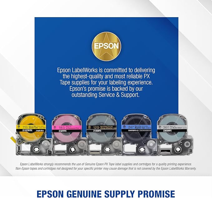 Epson LABELWORKS 224VTBWPX-5PK Genuine Tape Cartridge - 5 Unit Pack of Black on White Flexible and Durable Vinyl Industrial Label Maker Tape - 1" (24MM) Wide, 22.9 ft - 5 Pack