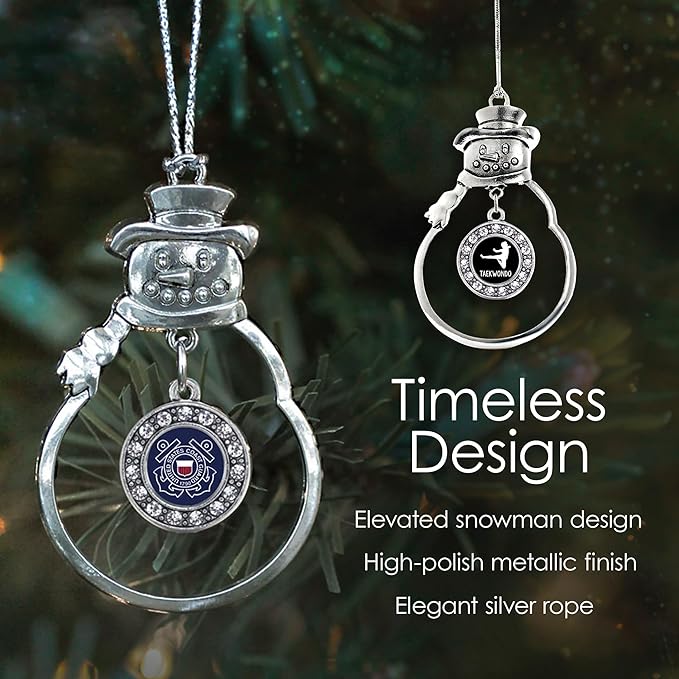 Inspired Silver - Lab Lover - Silver Christmas Ornament - Circle Charm Christmas Tree Ornament with Cubic Zirconia - Snowman Hanging Decoration