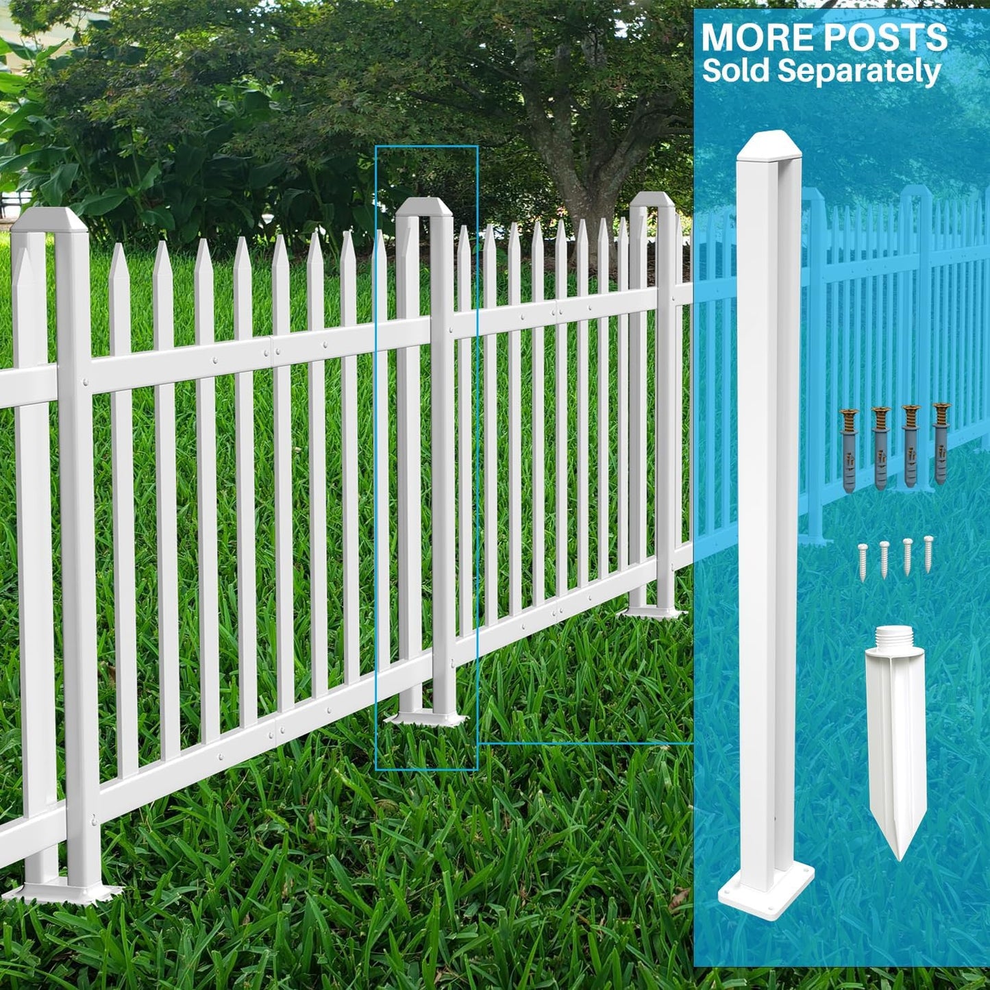 Patio 7 Sets Vinyl Picket Fence Panels 30" H x 84" W White PVC Decorative Fence for Front Yard Porch Patio Deck Pool Air Conditioner Fence Safety Dog Fence (34 Pickets, Straight)