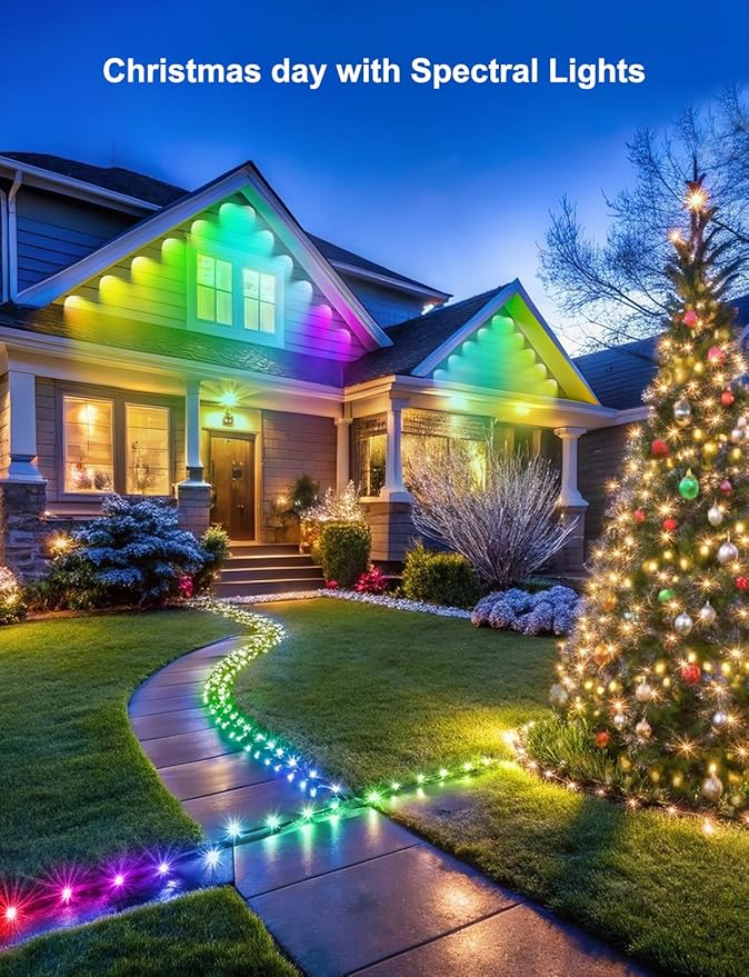 100ft RGB+ IC Permanent Outdoor Lights, Eaves Lights with 50 LED Lights, IP68 Waterproof, Music Sync with Remote Control for Garden Party Decor, Deck, Christmas with Cool White