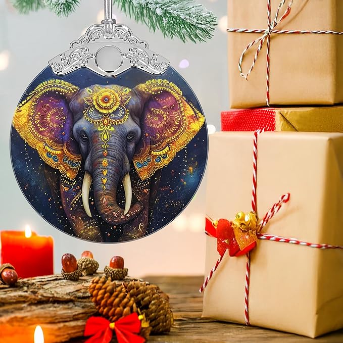 Christmas Decorations Ornaments, Stained Glass Ornament, Christmas Tree Ornaments, 2025 Gift Ornament, Xmas Gift for Friend Family Coworker - Elephant