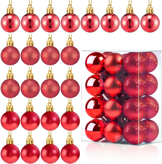 GOOTRADES Set of 24 Mini Shatterproof Christmas Balls Tree Ornaments Party Decoration, 3cm/1.1'' (Red)