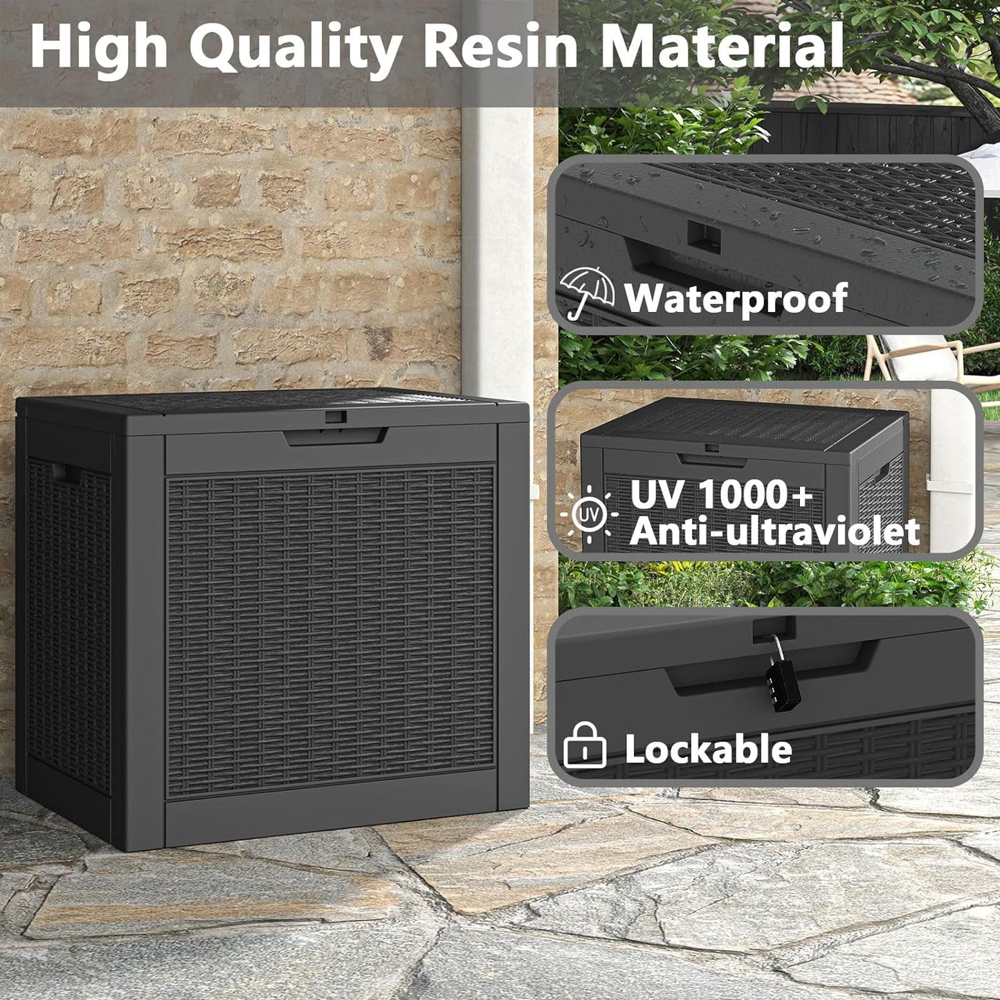 31 Gallon Deck Box, Resin Outdoor Storage Box, Waterproof and UV Resistant Deck Box, Lightweight Storage Box for Garden Tools, Pool Supplies