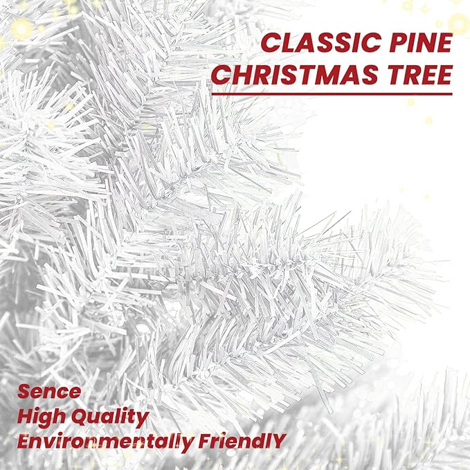 5FT Artificial Christmas Tree, Full Premium Hinged Artificial Pine Tree with 450 Branch Tips Metal Stand for Outdoor & Indoor (White)
