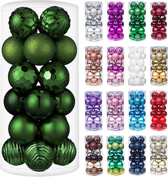 XmasExp 24ct Christmas Ball Ornaments Shatterproof Christmas Ornaments Set Decorations for Xmas Tree Balls 60mm2.36 (Dark Green)