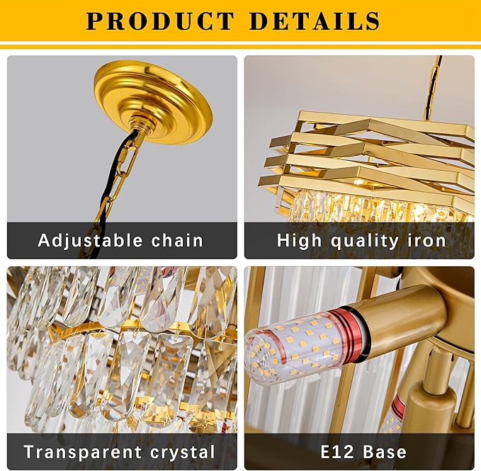 5-Light Gold Crystal Pendant Light 15.75" Modern Crystal Chandelier 3-Tier Luxury K9 Hanging Lighting Fixtures for Dining Room Hallway Living Room Bedroom Foyer Entryway Kitchen Island
