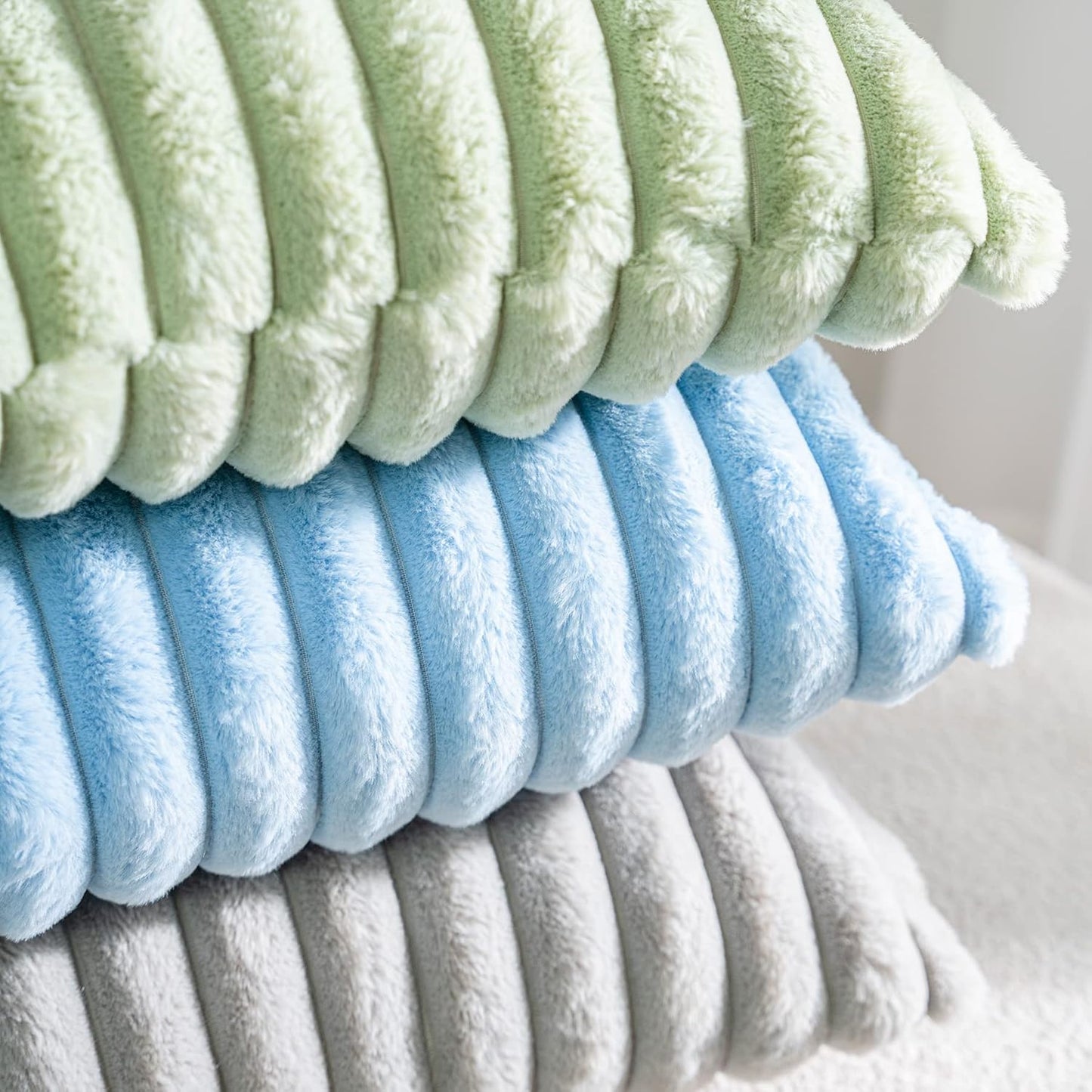 DEELAND Pack of 2,Double-Sided Faux Fur Plush Decorative Throw Pillow Covers Fuzzy Striped Soft Pillowcase Cushion Covers for Sofa Couch Bedroom Lightblue 26x26 inch