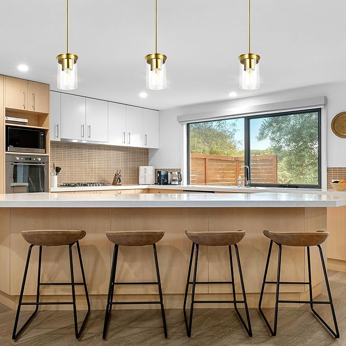 Modern Pendant Light Glass Shade, Kitchen Island Pendant Lighting with Glass Shade for Dining Room,Bedroom, Bar,Office,Farmhouse Brushed Gold,1Pack-4.72 Inch Shade 40 Inch Cord