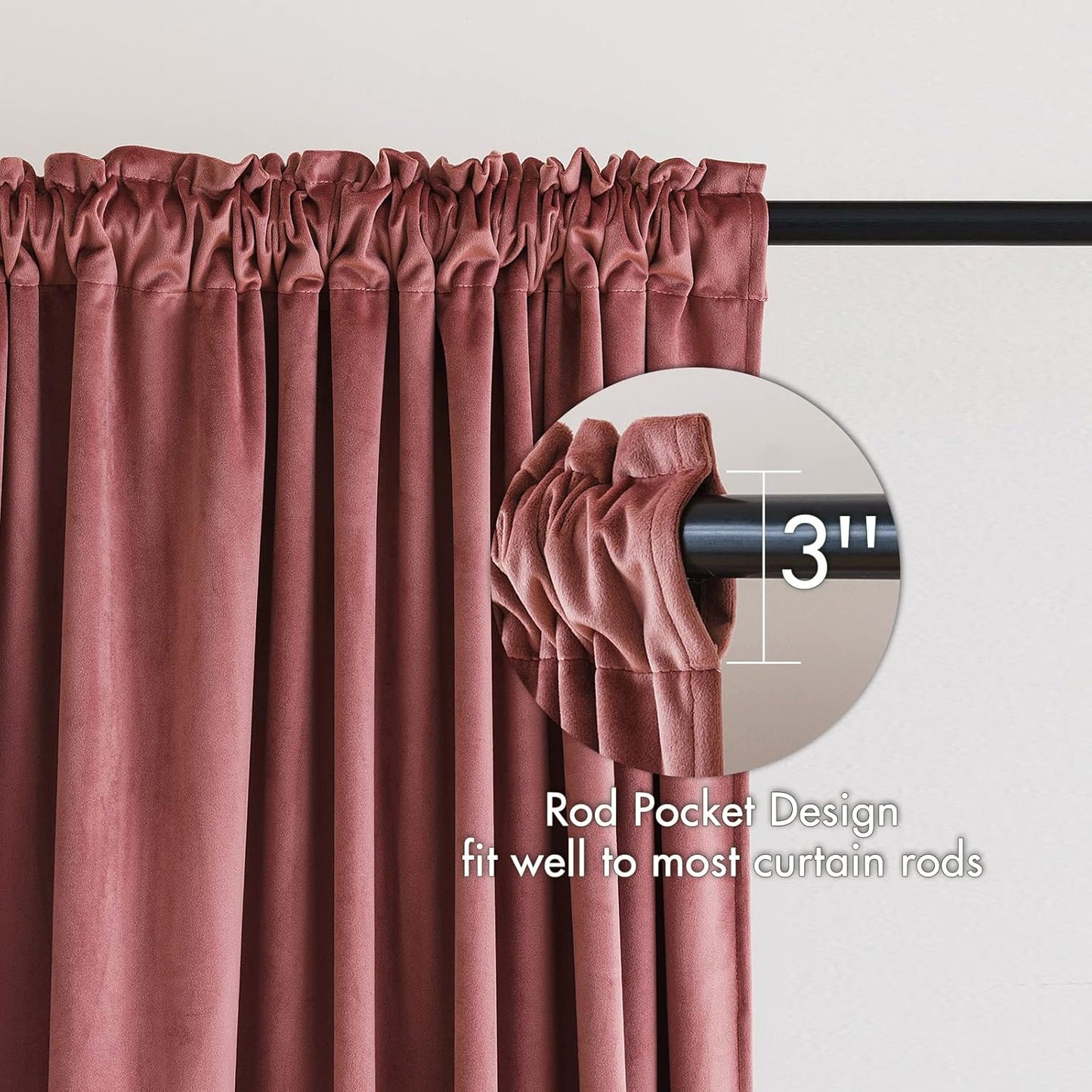 MIULEE Dusty Rose Pink Velvet Curtains Thermal Insulated Blackout Curtain Drapes for Bedroom Living Room Darkening 84 Inches Long Curtains Panels Rod Pocket Set of 2
