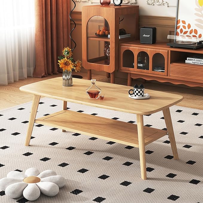 Coffee Table Small Solid Wood Center Table Mid Century Vintage Living Room Coffee Table, Original 39.37 Inch