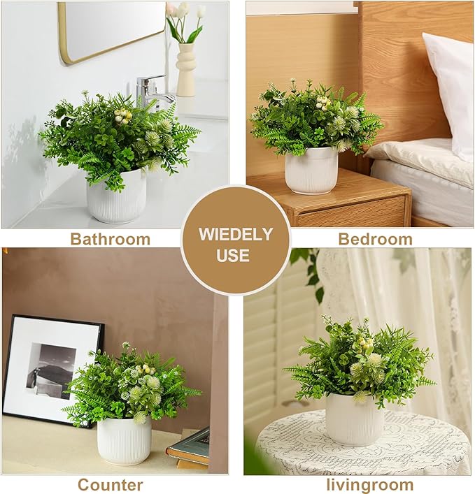 Fake Plants with Ceramic Pots, Artificial Plants Indoor, Faux Plant Flowers for Table Centerpiece Decorations Dining Room, Home Decor Living Room Bathroom Modern Farmhouse Decor