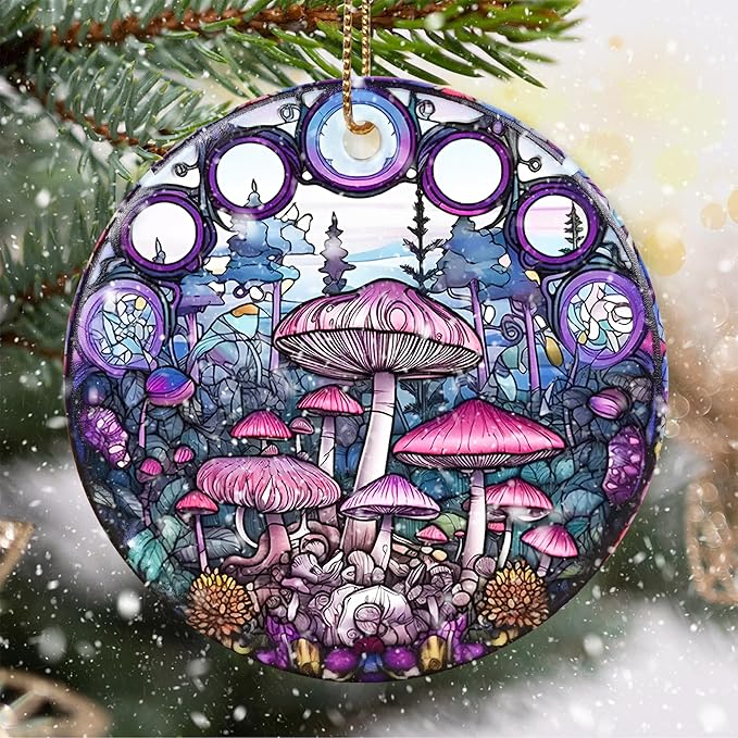 Stained Ceramic Mushroom Ornament - Christmas Tree Ornament - Christmas Decoration - Mushroom Decor for Office, Room, Home - Gift for Nature, Plant Lovers