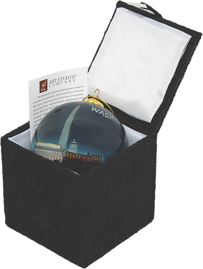 Blown Glass Christmas Ornament | Washington Monument at Night | Hand Painted Inside | Original Art | Includes Gift Box
