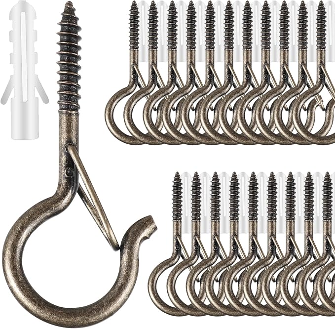 25 PCS Screw-in Hooks for Outdoor String Lights, Q Hangers Hooks Outdoor for Outside, Swivel Hanging Basket Patio Light Hooks with Safe Buckle Screw in Planter Eye Hook for Wall Ceiling, Copper