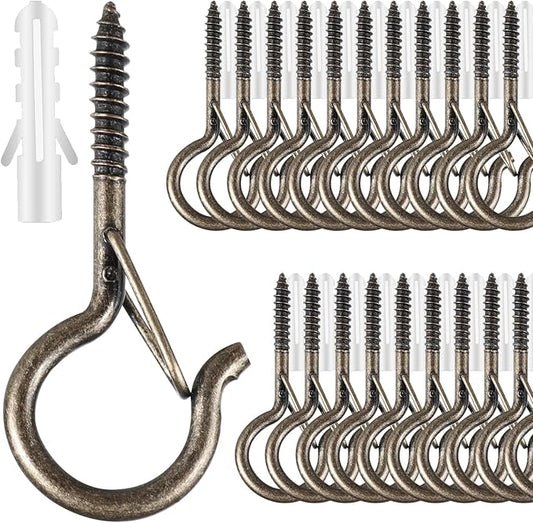 25 PCS Screw-in Hooks for Outdoor String Lights, Q Hangers Hooks Outdoor for Outside, Swivel Hanging Basket Patio Light Hooks with Safe Buckle Screw in Planter Eye Hook for Wall Ceiling, Copper