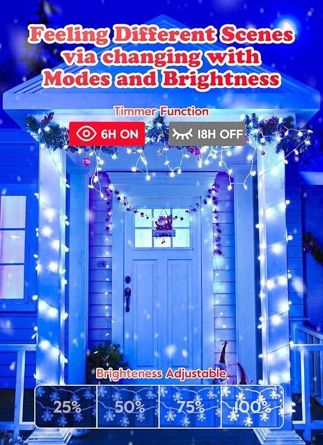 Minetom 2 Pack Snowflakes Christmas Lights,14 Ft 30 LED Christmas Lights, Waterproof Snowflakes Holiday Lights, Shatterproof Xmas Fairy Lights for Indoor Deco