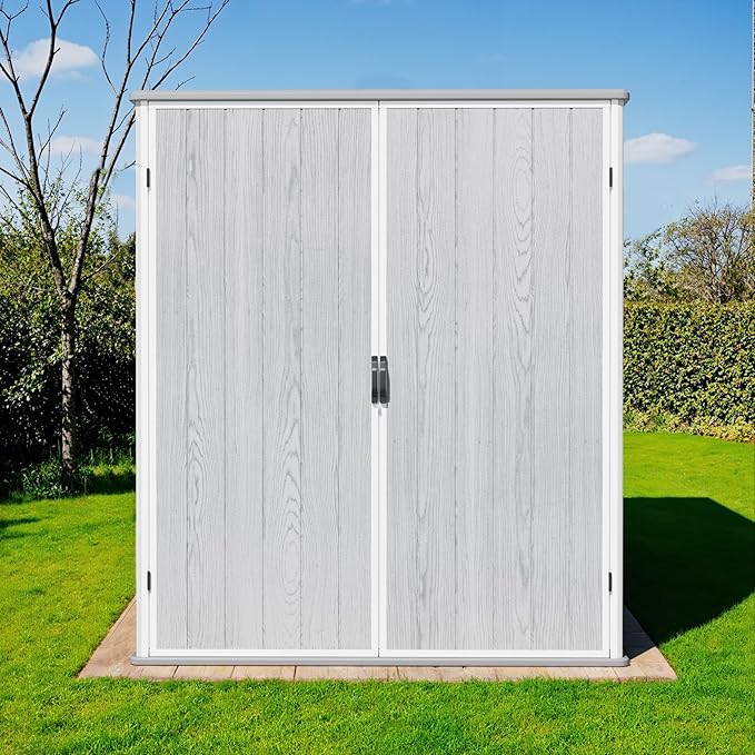 Greesum 5X3FT Plastic Storage Shed with Floor, Resin Outdoor Storaged Sheds with Lockable Door, All-Weather Tool Sheds for Garden, Backyard, Patio, Light Gray (4.7×2.5FT)