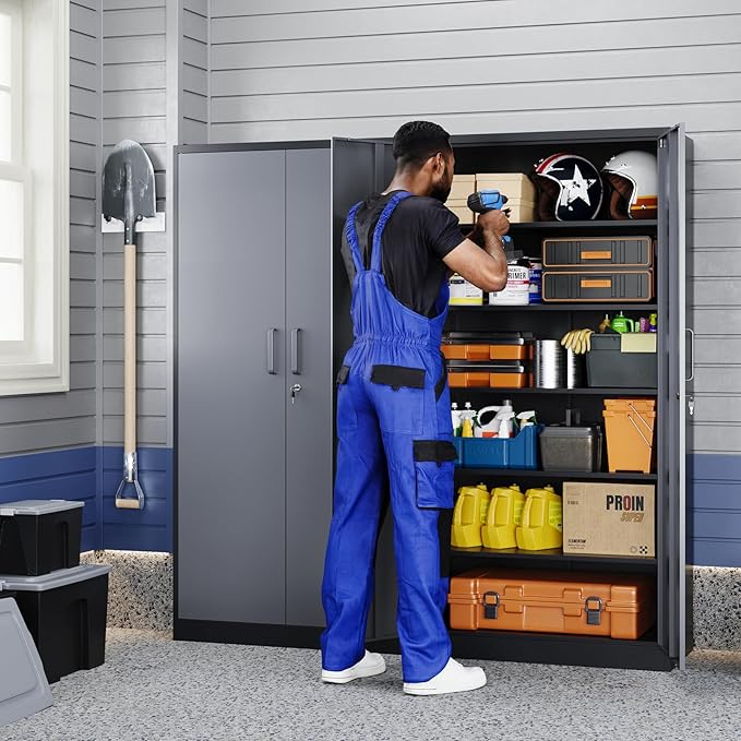 Yizosh Metal Storage Cabinet with Locking Doors and 5 Adjustable Shelves, 72" Garage Storage Cabinet Steel Lockable for Office,Home,Garage