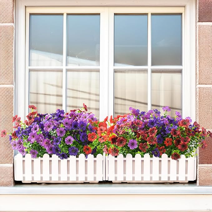 Artificial Flowers for Outdoors, 12 Bundles Multicolor Silk Fake Flower for Spring Summer Decoration, UV Resistant No Fade Artificial Outdoor Plants for Home Planter Porch Patio Yard Decor