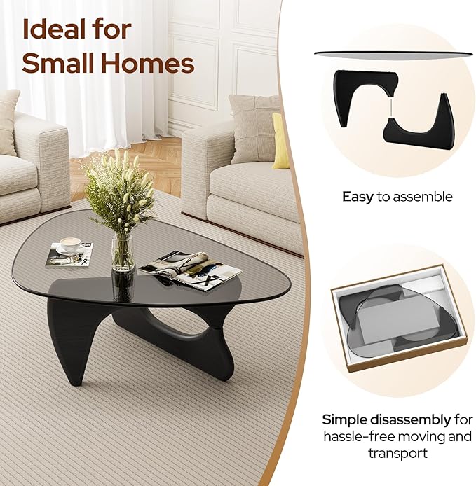 Modern Glass Coffee Table, Mid Century Triangle Coffee Table for Living Room Bedroom Reception Office Tables