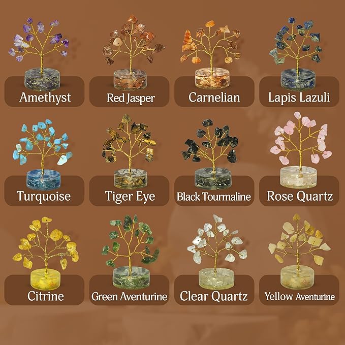 YATSKIA Orgone Chakra Tree of Life Crystal Tree, Crystal Gifts for Women, Healing Crystals Unique Home Decor, Birthday Gifts for Mom, Spiritual Decor, Good Luck Gift (Set of 12 Orgone Base Trees)