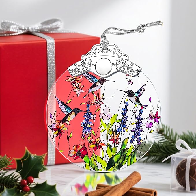 Christmas Ornament, Stained Glass Ornament, Christmas Ornaments for Tree, Hanging Ornaments for Home Decor & Xmas Decorations – Holiday Decor, Gift Ideas, Perfect Holiday & Xmas Gifts - Hummingbirds