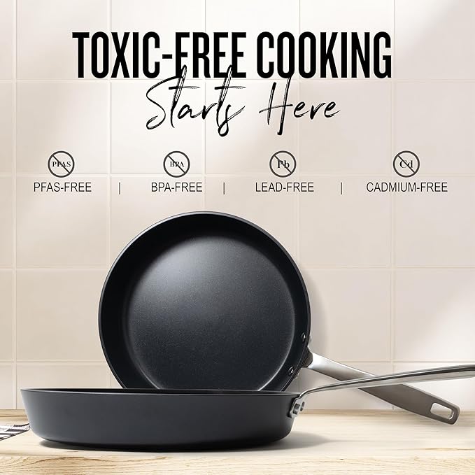 Alva Maestro Ceramic Frying Pan 3-Piece Set – No PTFE, PFOA, PFAS & Non-Toxic Nonstick Pan – Healthy Cooking Made Easy, Oven & Induction Safe, Even Heat, Scratch-Resistant, Sleek Belgian Design