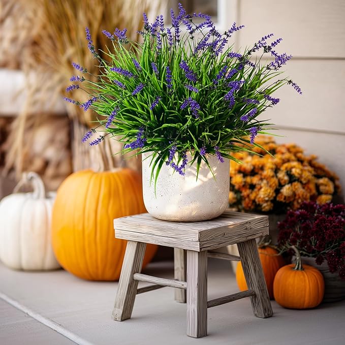 12 Bundles Artificial Lavender Flowers Faux Plants for Outdoor Fake Monkey Grass with Flowers Realistic Faux Greenery Shrubs for Porch Planters Patio Garden Window Boxes Pathway Decor (Purple)