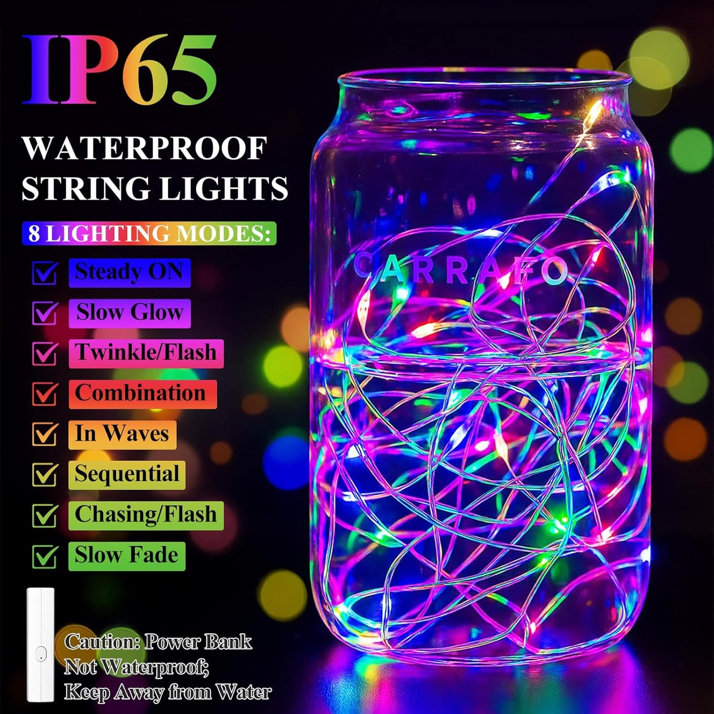 Lipstick LED Fairy Lights Battery Operated, Mini Twinkle Lights with Timer, Rechargeable String Lights for Bedroom, Christmas Decorations, Wedding, Vine, Centerpiece Table Decor (10M/33FT Multicolor)