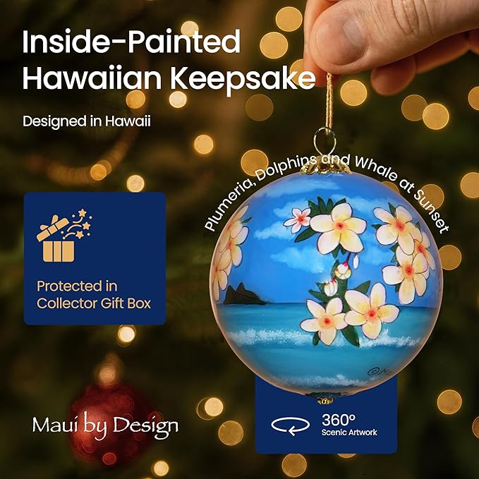 Christmas Colors Cornucopia Maui Ornament Hand-Painted Glass with Gift Box Collectible Keepsake CC/M