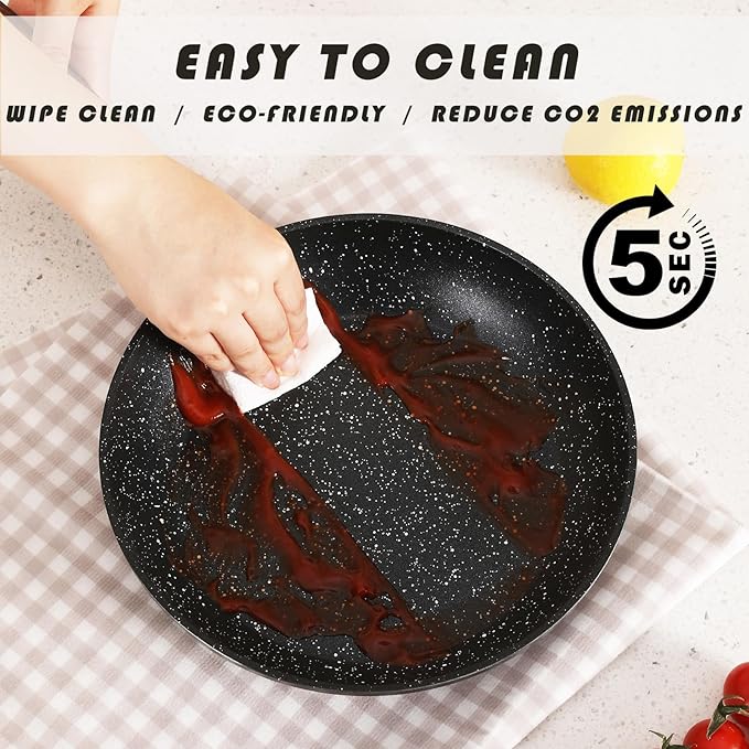 Non Stick Pots and Pans Set, Healthy Ceramic Cookware Set, 12pcs Kitchen Cooking Pots and Frying Sauce Saute Pans Set, PFAS-Free with Kitchen Utensils and Lid, Black