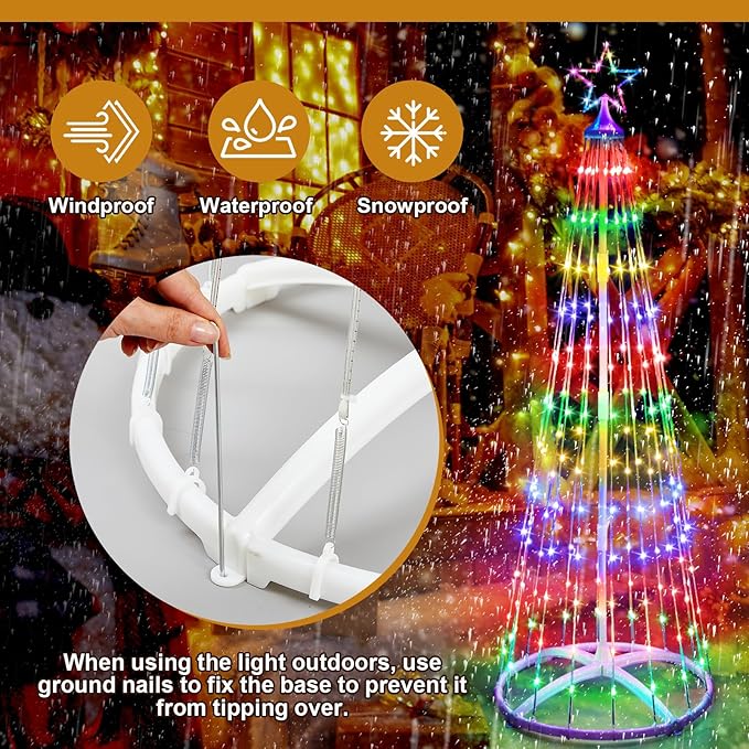 2 Pack 6ft Outdoor Christmas LED Cone Tree Lights Decorations 24 Modes Color Changing with Timer Foldable Lighted Yard Trees Waterproof String Lights Holiday Decor for Christmas New Year Xmas