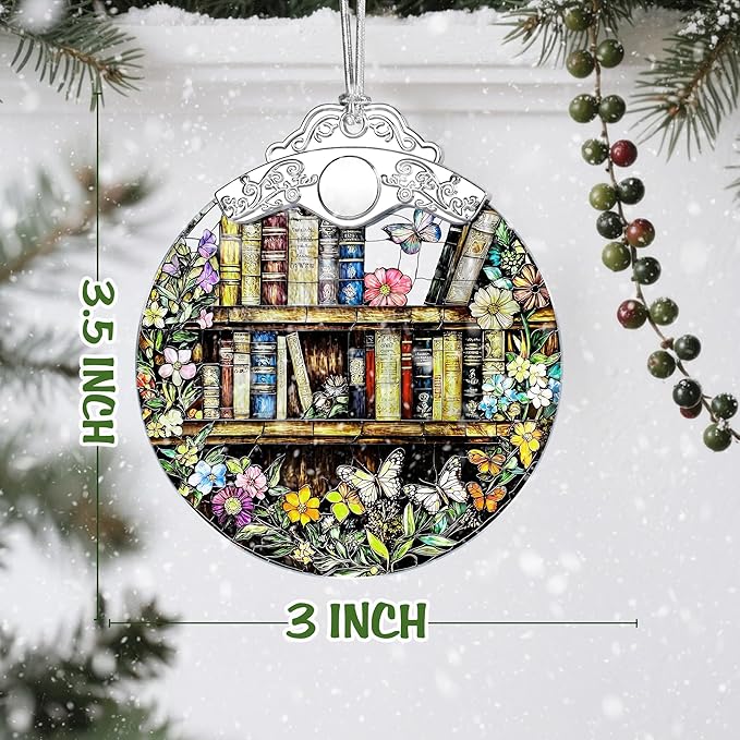 Book Stained Glass Ornament, Christmas Ornaments – Christmas Tree Decorations, Holiday Decor, Stocking Stuffer, Gift Idea, Gifts for Book Lover, Friend, and Faimly