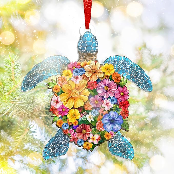 Christmas Beach Gifts for Women - 2D Flat (Not 3D) Suncatcher Christmas Ornaments 2025 - Sea Turtle Ornament Beach Decor, Turtle Ornaments for Tree, Ocean Ornament, Ocean Gifts for Mom Grandma
