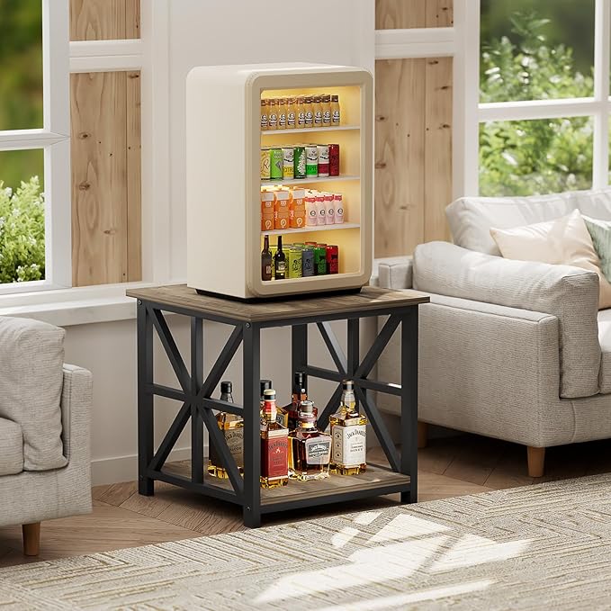 GreenForest End Table with 2-Tier Storage Shelf, 19.7 inch Side Table for Living Room, Modern Nightstand Bedside Table for Bedroom Office, Grey Wash