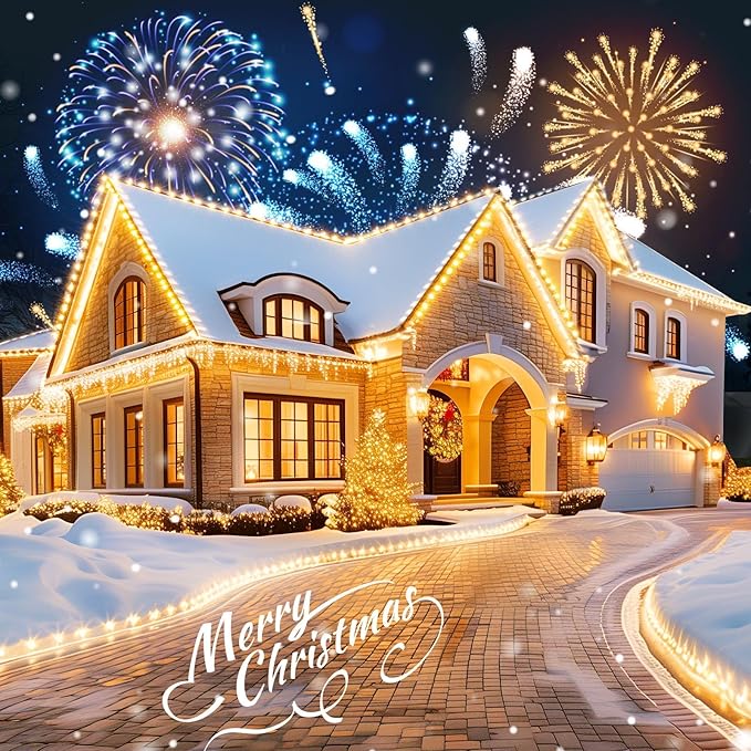 Moonflor C9 LED Christmas Lights Outdoor with 150 Spring Clips, 150ft 150 LED Waterproof Strawberry String Lights, Commercial Grade Extendable Perfect for Roofline Patio House Xmas Decor, Warm White