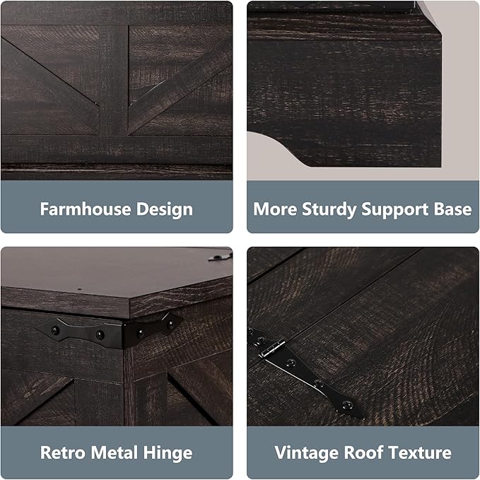Vintage Storage Coffee Table, Lift Top Coffee Table, Square Center Table, Living Room Tables, Wood Tea Table (Retro Brown)