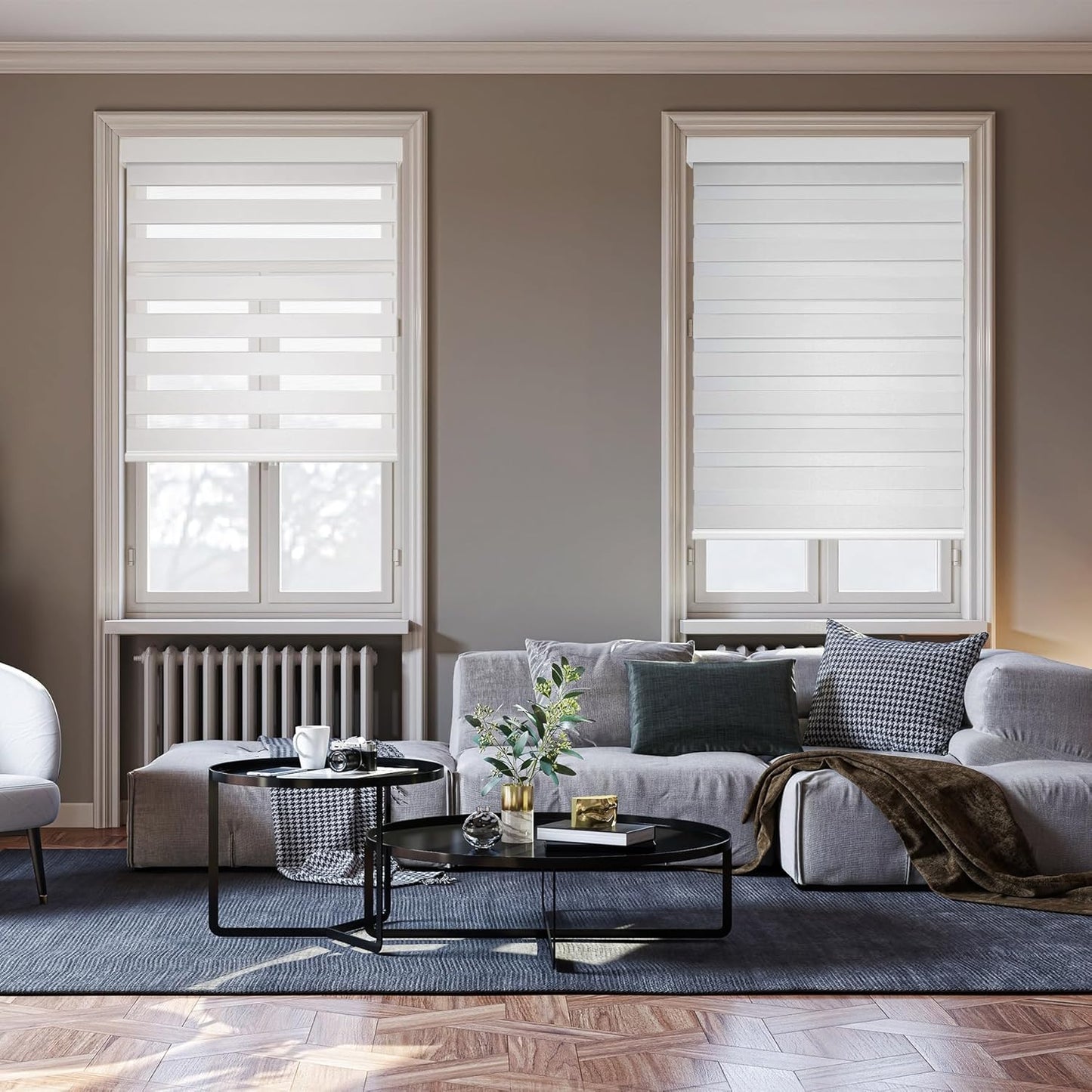 HESTIA Cordless Zebra Blinds Light Filtering Roller Shades Blackout Indoor Window Blind for Home Office,White,46" W x 54" H