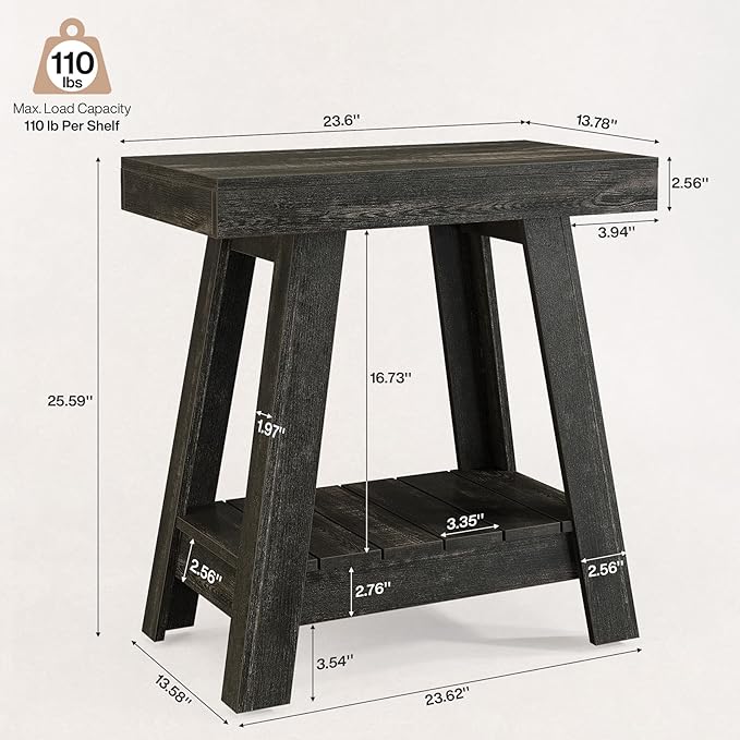 Tribesigns 2-Tier Wooden End Table, Farmhouse Small Sofa Side Table with Storage, Slim Narrow Nightstand for Living Room, Bedroom, Small Spaces, Rustic Grey