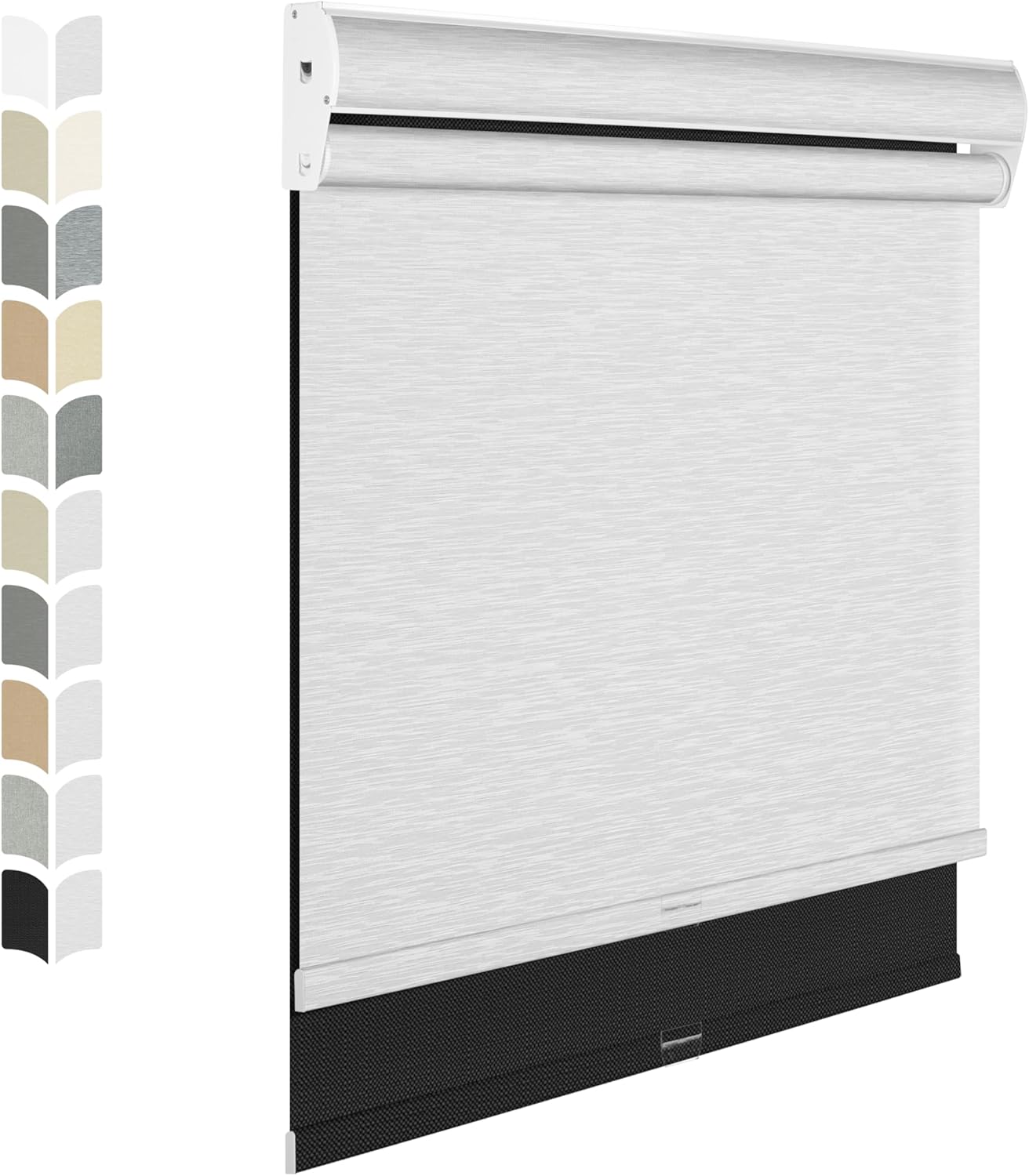 BERISSA Cordless Dual Roller Shades with Cassette Valance,Double Window Shades Blackout and Light Filtering Shades,Day and Night Roller Shades for Home Office Door.Linen Black and White.50 W x 56" H