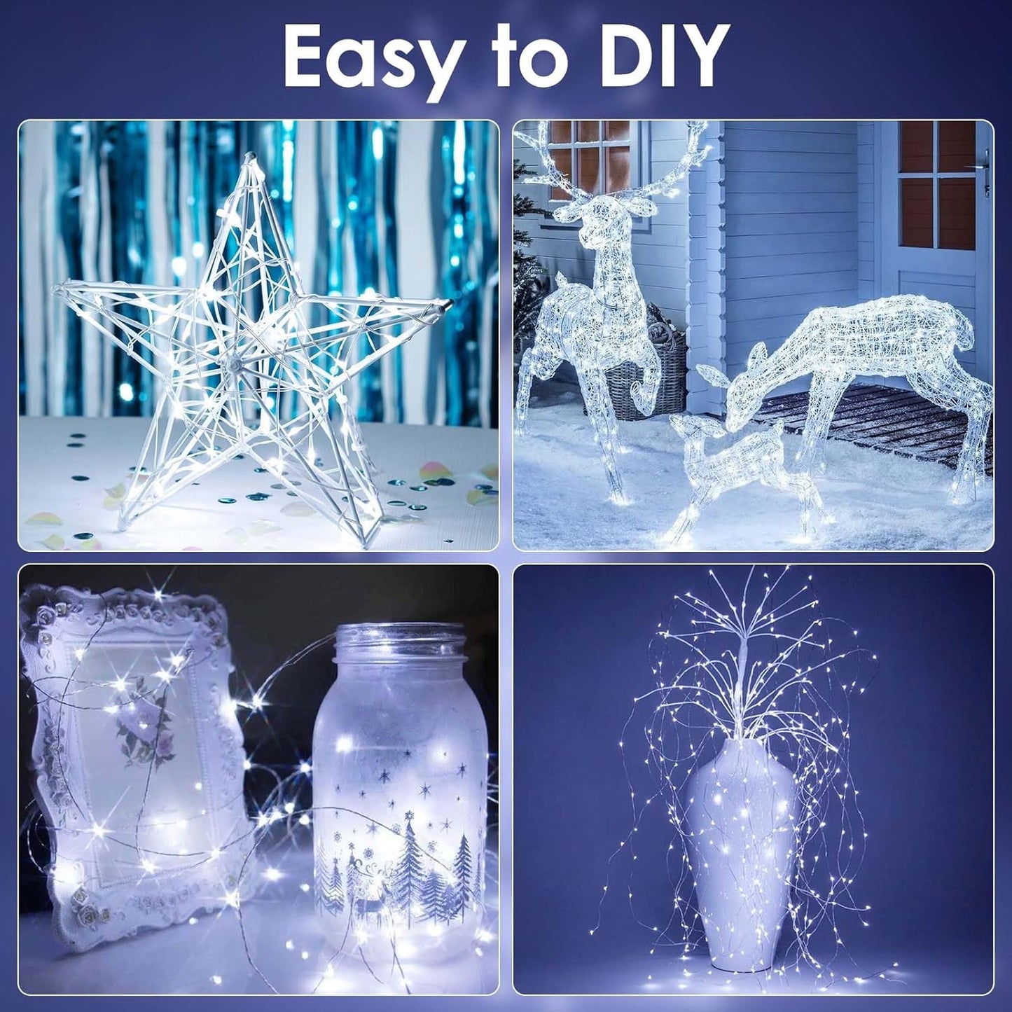 4-Pack Fairy Lights Battery Operated with Remote & Timer & 8 Modes, Waterproof 16 FT 50 LED String Lights Outdoor Indoor, Battery Twinkle Lights for Christmas Bedroom Centerpiece Décor (Cool White)