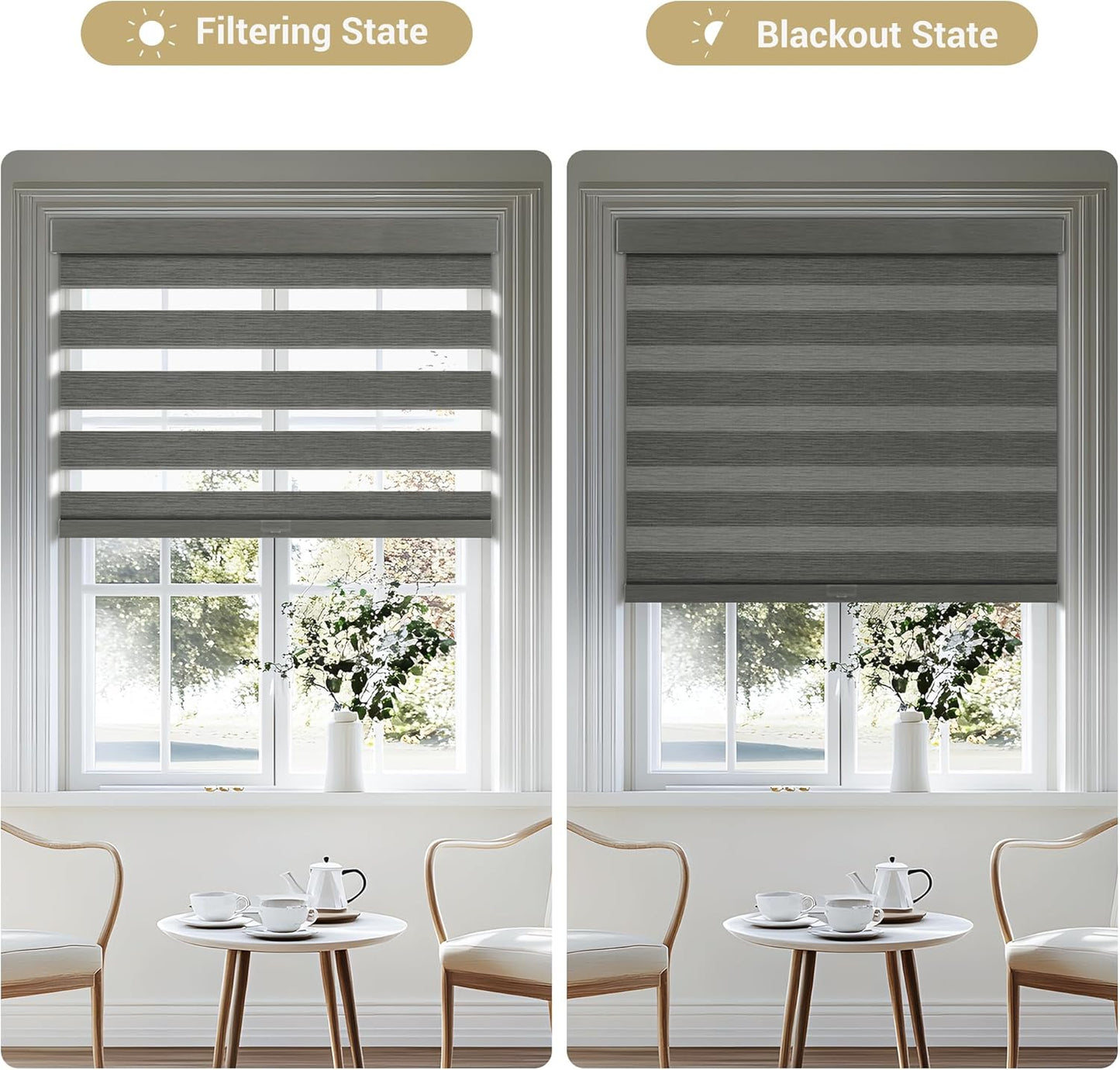 Cordless Zebra Blinds for Windows, Blackout Interior Blinds,Easy to Install,UV Protection,for Offices and Home,Custom Roller Shades, Mousse Grey,54" W x 72" H