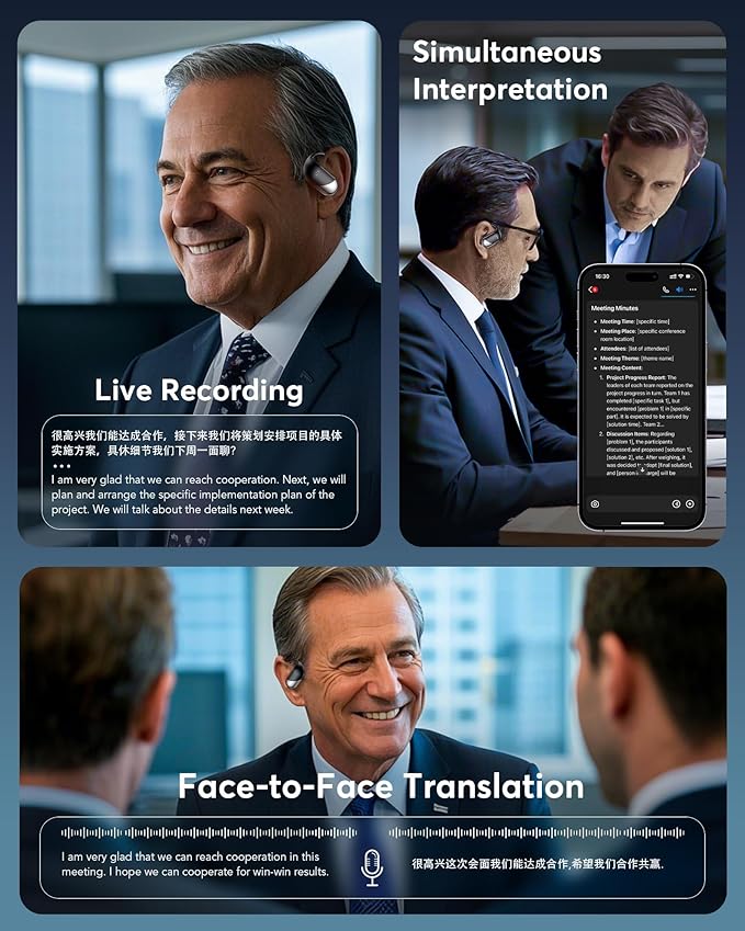 Translation Earbuds Real Time - AI 144 Language Translator Earbuds, Audifonos Traductores Inglés Español, 3-in-1 Translating Device, Translate Ear Buds for Travel Learning with Charging Cradle