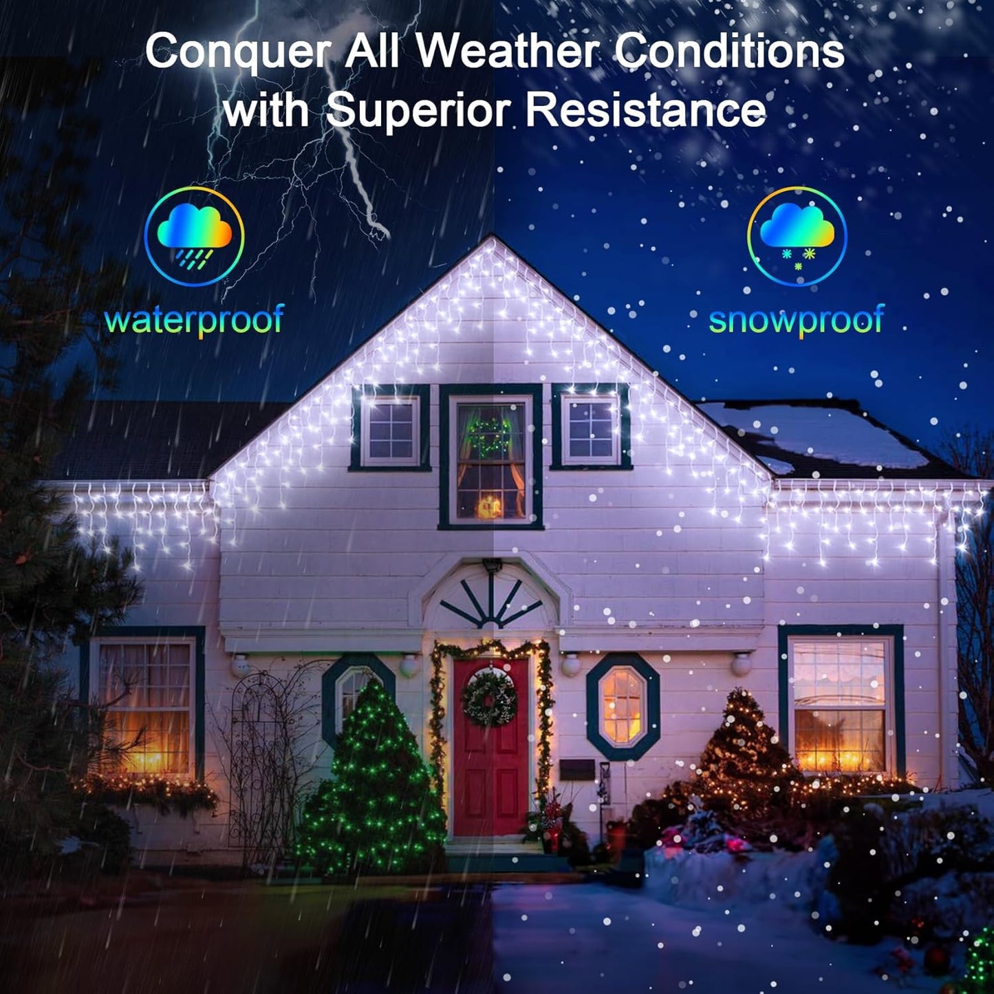 60FT 612 LED Outdoor Christmas Lights - 136 Ice Drops, 12 Pro Modes with Timer Memory & Brightness, Waterproof Hanging Ice String Light for Holiday Wedding Garden Fence House Decor (Cool White)