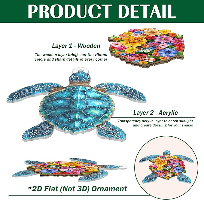 Christmas Beach Gifts for Women - 2D Flat (Not 3D) Suncatcher Christmas Ornaments 2025 - Sea Turtle Ornament Beach Decor, Turtle Ornaments for Tree, Ocean Ornament, Ocean Gifts for Mom Grandma