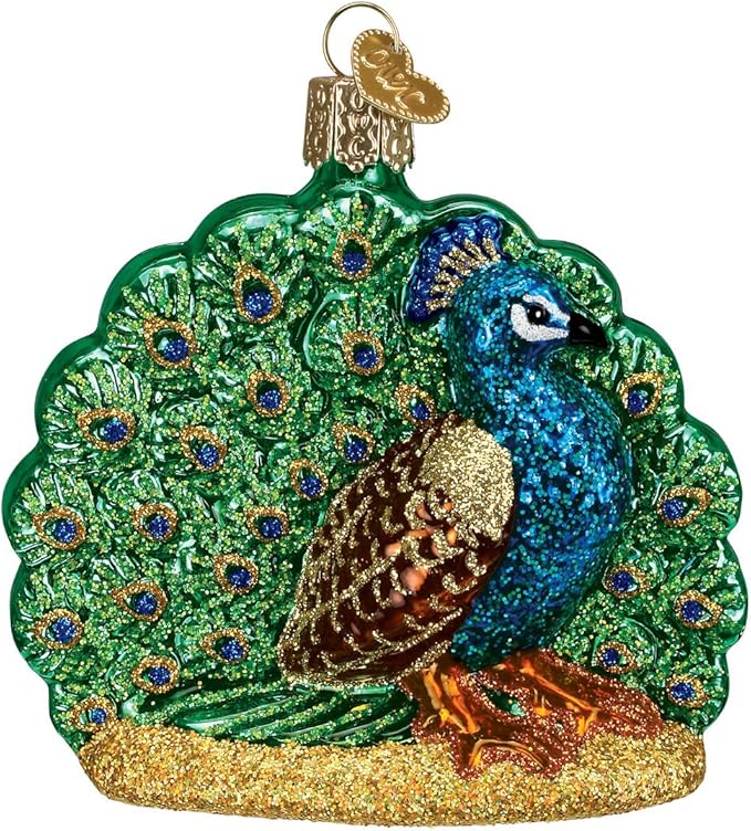Old World Christmas Proud Peacock Glass Blown Ornament for Christmas Tree, Handcrafted Holiday Decoration, Wildlife Animal Collection