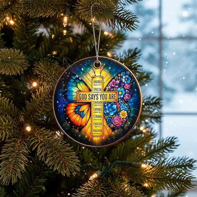 Christian Gifts for Women Faith - You are Xmas Hanging Ornaments - Butterfly Cross Ornament - Catholic - Religious - Spiritual Gift for Her Wife Ladies Queen
