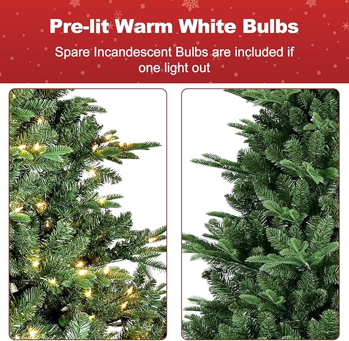 Prelit Christmas Tree 8ft, Artificial Christmas Tree with Lights & Mixed 3258 PE PVC Flame-Retardant Tips, Premium Realistic Spruce Lighted Up LED Xmas Tree for Office Home Decor with Auto Hinged