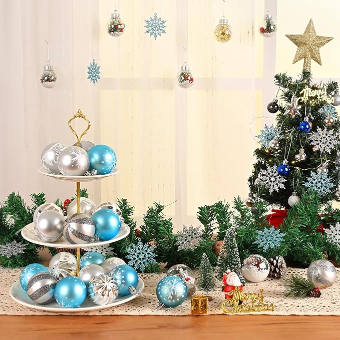 50Pcs Christmas Tree Ornaments - 2.36''/60mm Christmas Ball Ornaments Set for Xmas Tree Holiday Party Wedding Home Decorations (Blue & Silver)