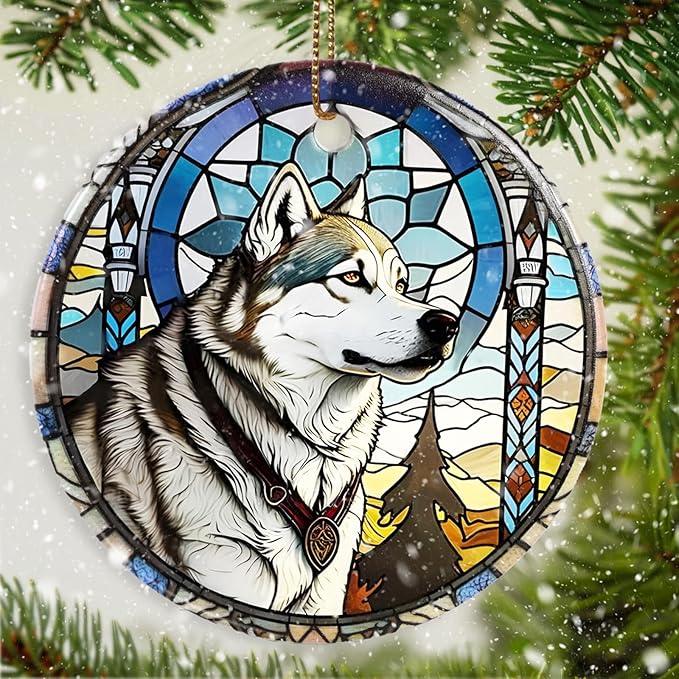 Wolf Christmas Hanging Ornament - Wolf Ceramic Ornament - Wolf Ornaments for Christmas Tree - Gifts for Wolf Lovers - Wolf Keepsake Ornament - Animal Lovers Gifts